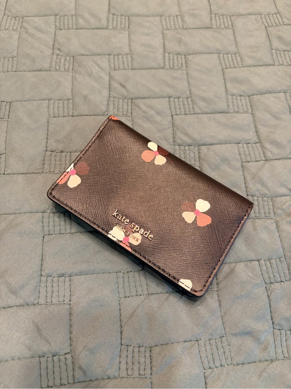 kate spade Floral Saffiano Card Case in Brown with Pink & Cream Accents
